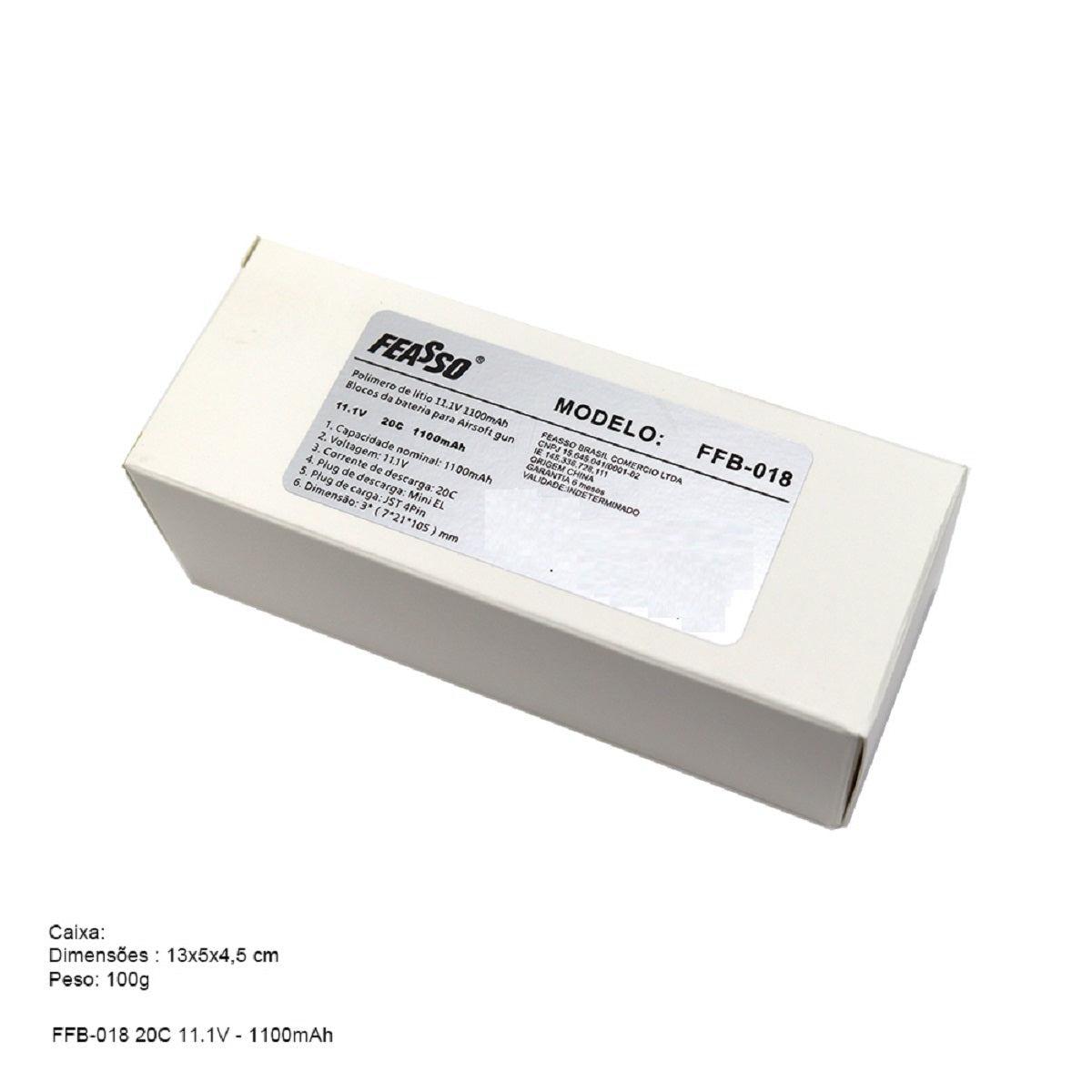 Bateria Lipo 11.1V 1100mAh 20c Feasso para Rifle Airsoft Aeg