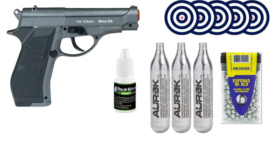 Kit Pistola Pressão Full Metal Airgun W301 Esfera Aço 4,5mm Co2 - FULL METAL
