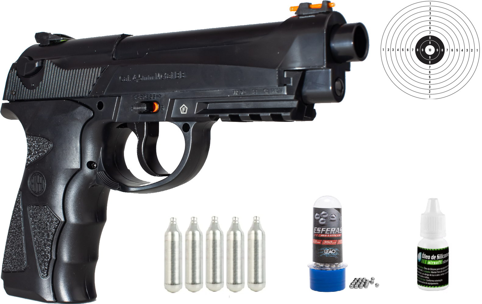 Kit Pistola Pressão Airgun C12 Gás Co2 Esfera Aço 4,5mm
