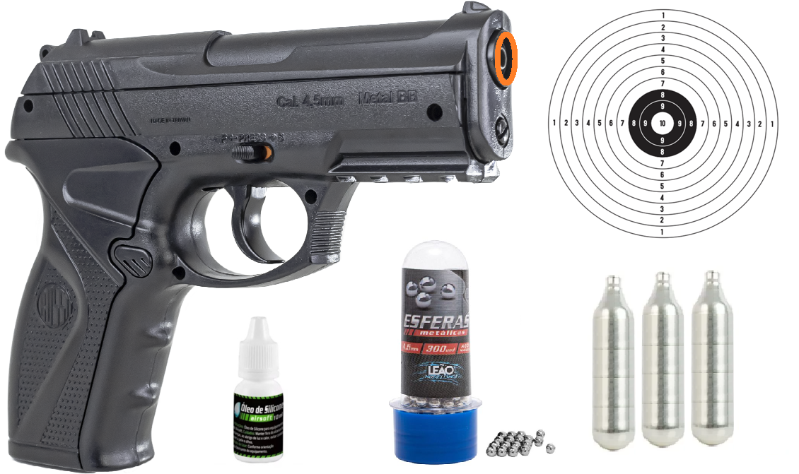 Kit Pistola Pressão Airgun C11 Gás Co2 Esfera Aço 4,5mm