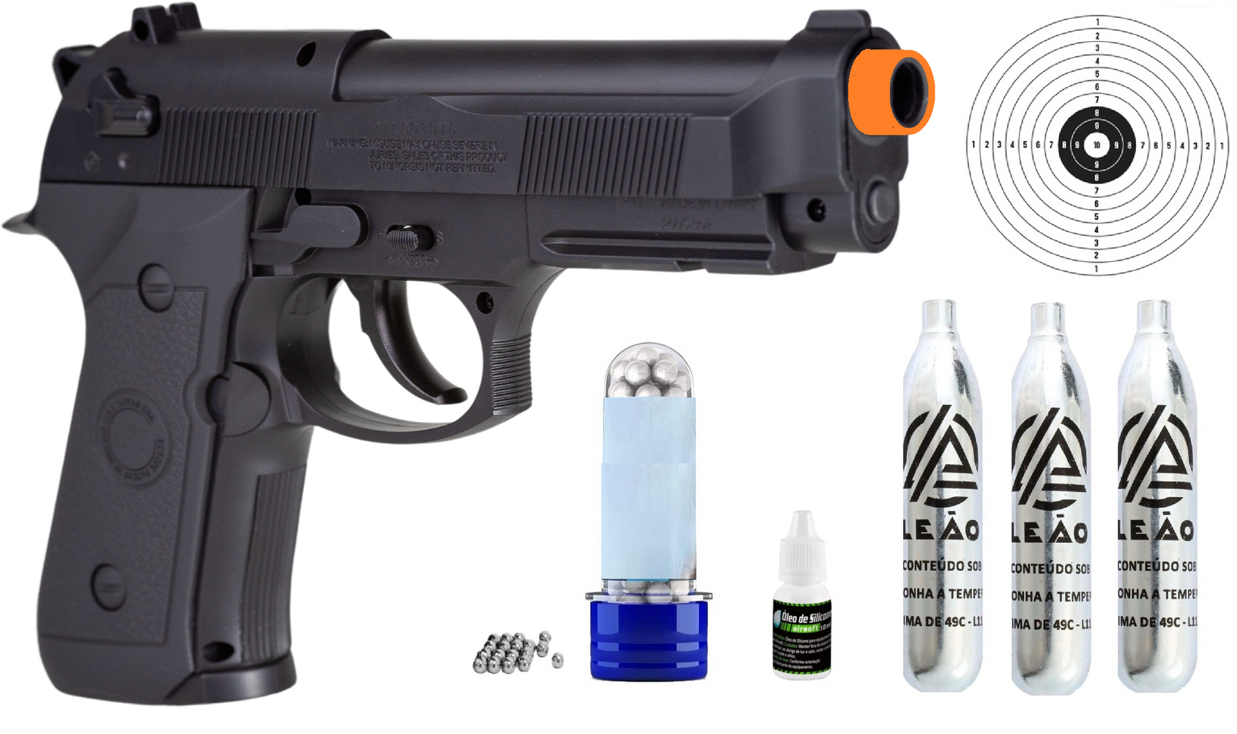 Kit M9 Beretta Gás Co2 Esfera Aço 6mm