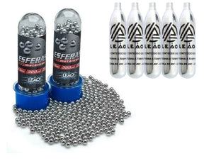 Kit 5 cilindros CO2 e 600 esferas de aço 4,5mm