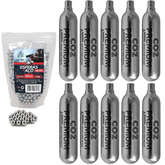 Kit 10 cilindros CO2  12g e 1000 esferas de aço 4,5mm