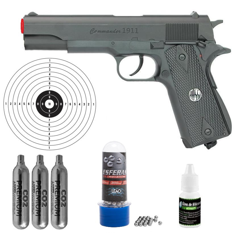 Kit Airgun Co2 4.5mm W125b 1911 Esfera Aço Rossi